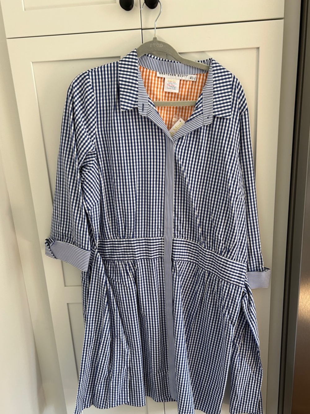 Gretchen Scott NWT Gingham Button-Front Shirtdress in Navy & White
